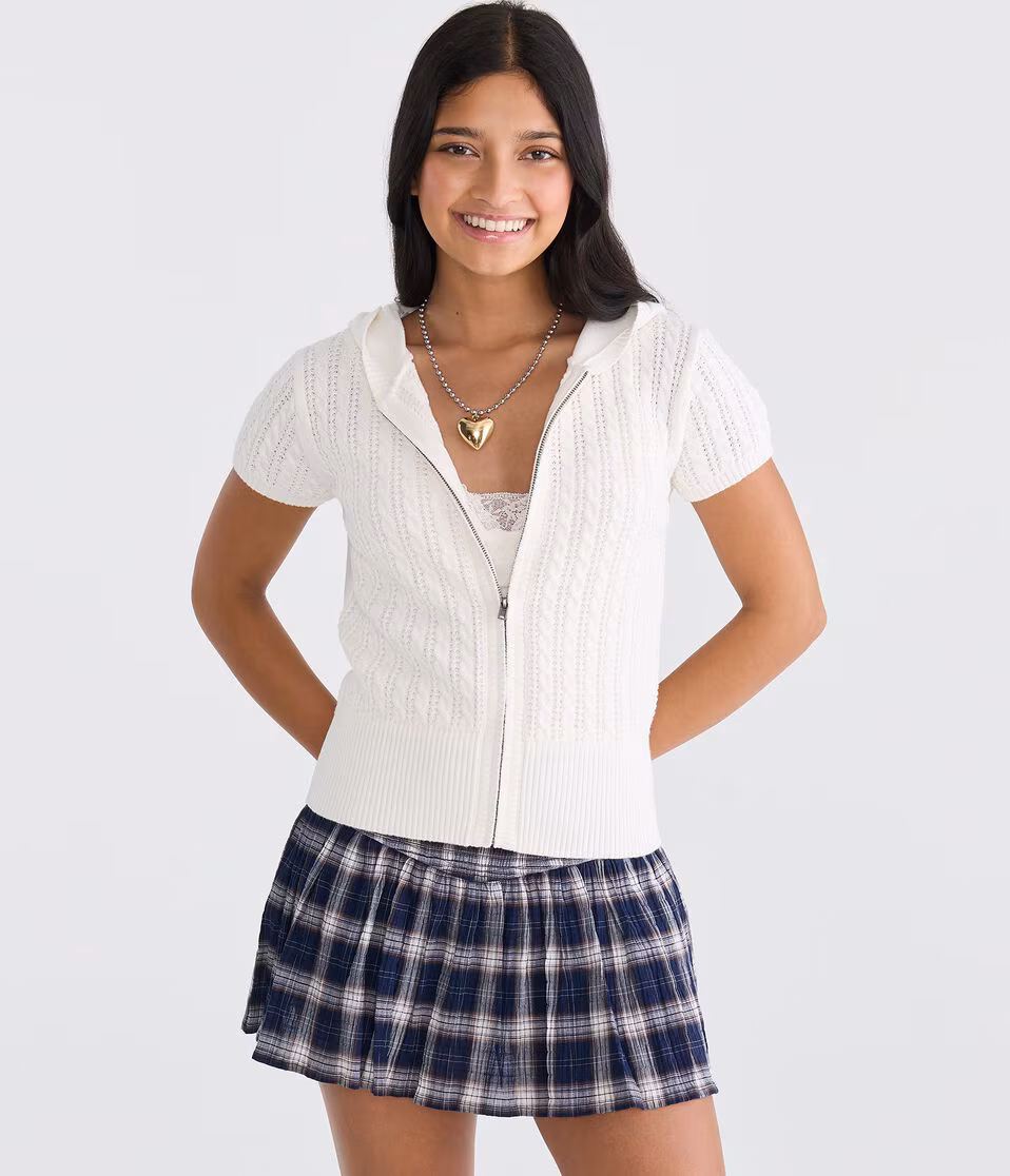 Short Sleeve Full-Zip Sweater Hoodie