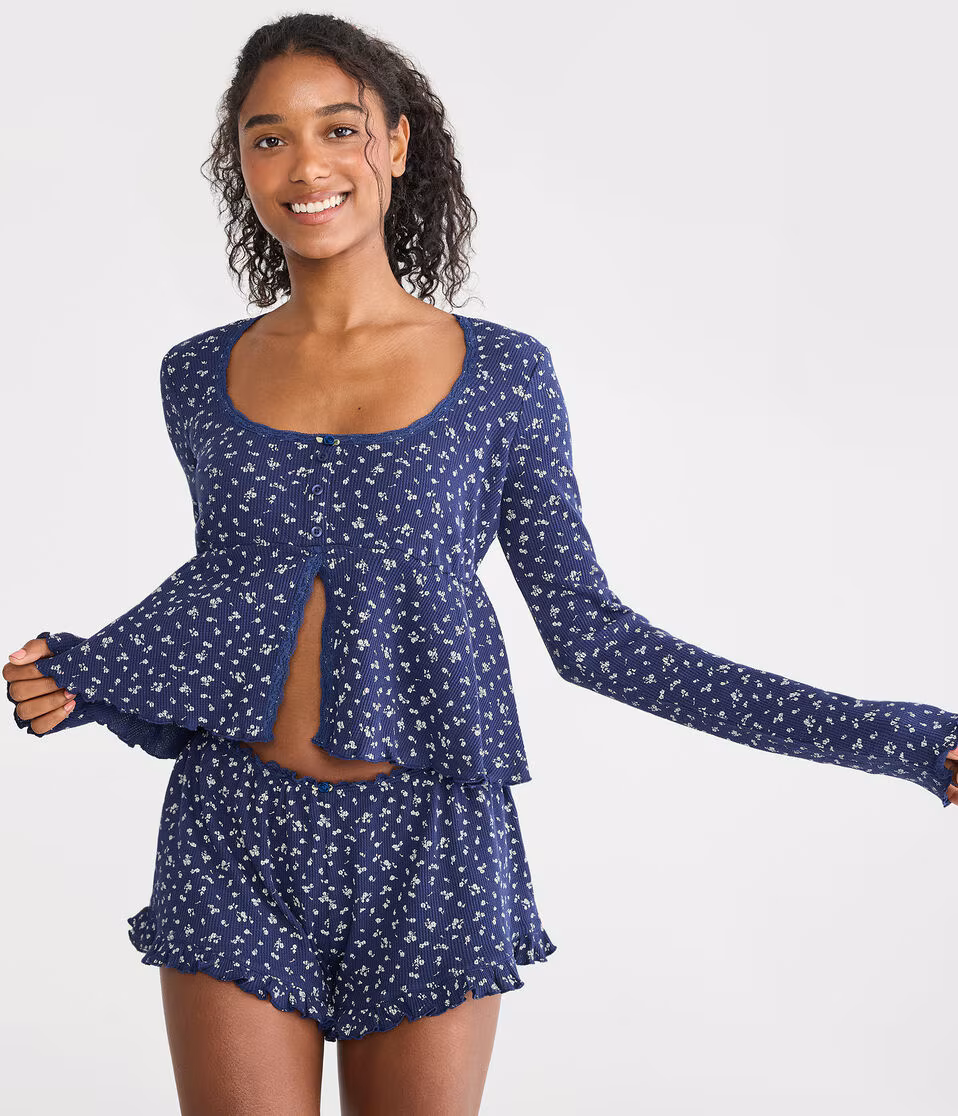 Long Sleeve Cropped Babydoll Sleep Tee